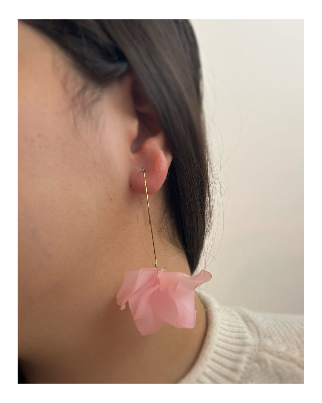 Caravanas pendiente pétalos rosa claro