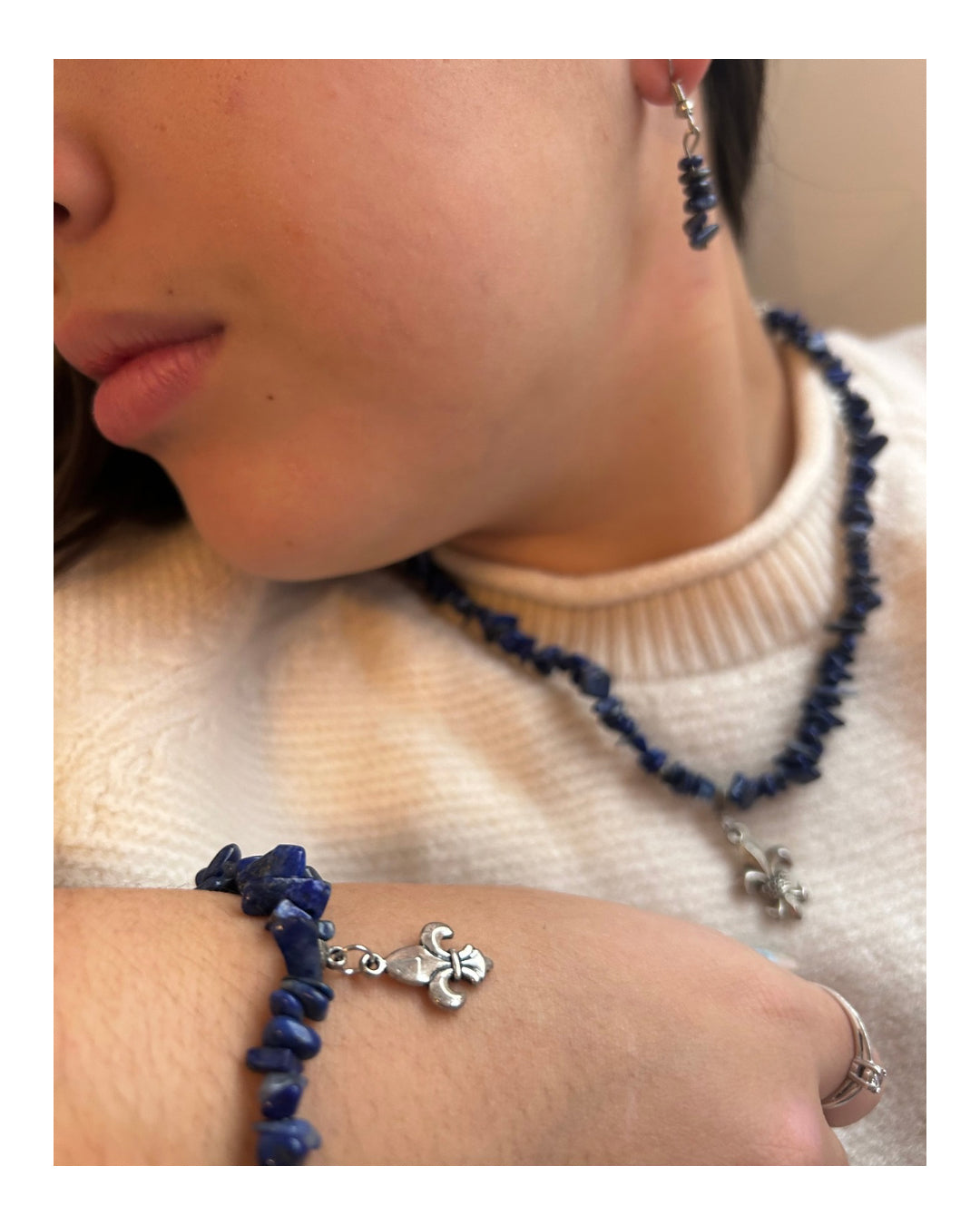 Conjunto Collar, Pulsera y Caravanas - lapislázuli