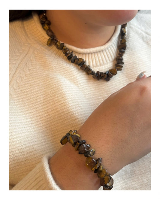 Conjunto Collar y Pulsera - ojo de tigre