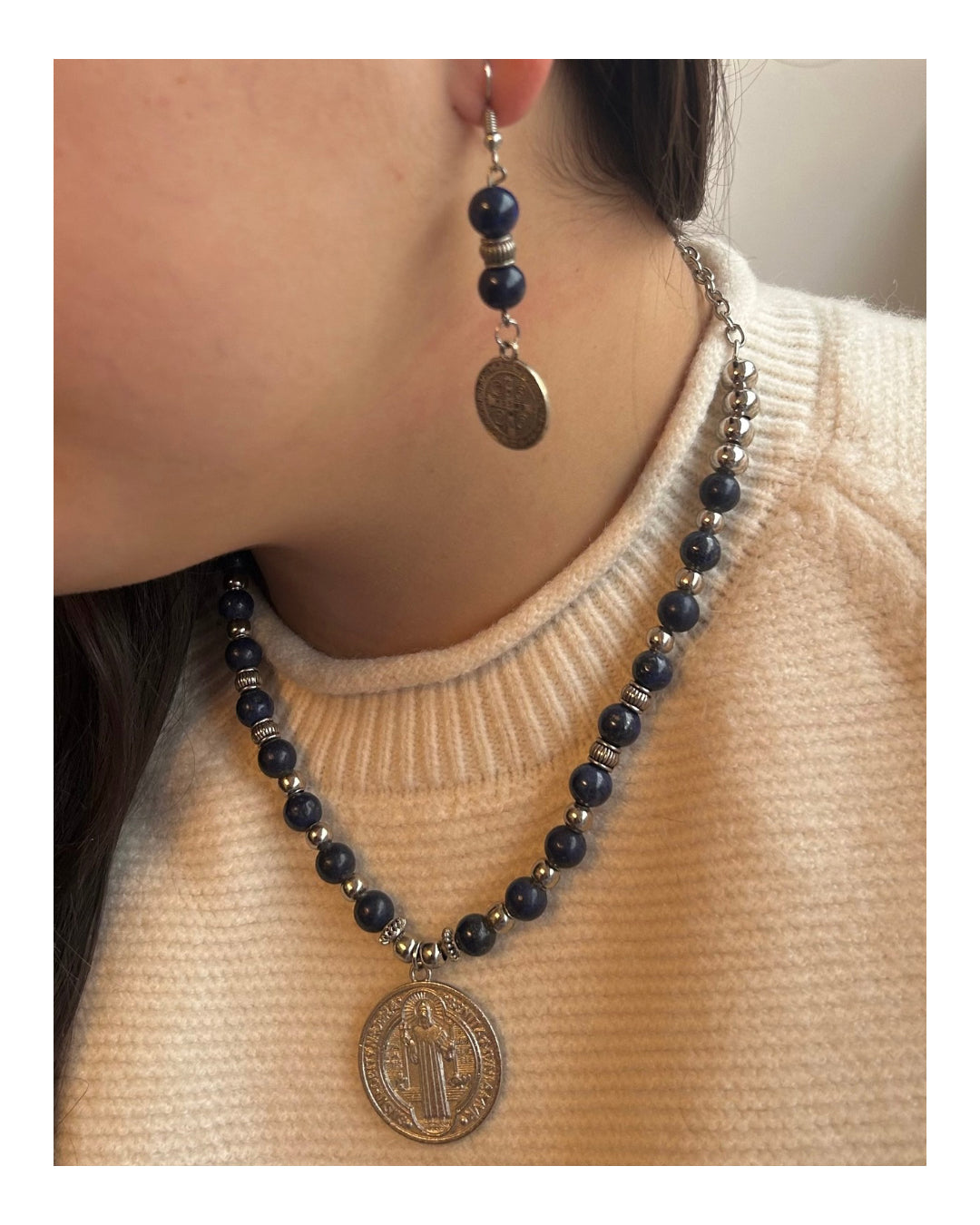 Conjunto Collar y Caravanas - lapislázuli