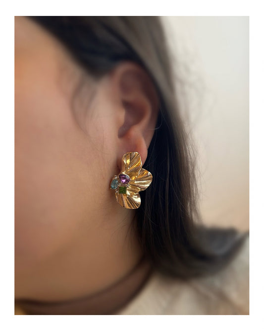 Caravanas media flor dorada