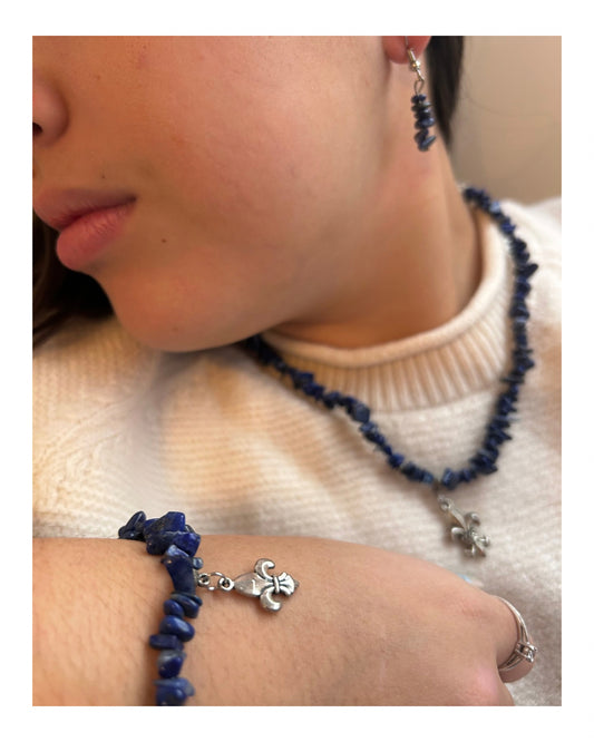 Conjunto Collar, Pulsera y Caravanas - lapislázuli