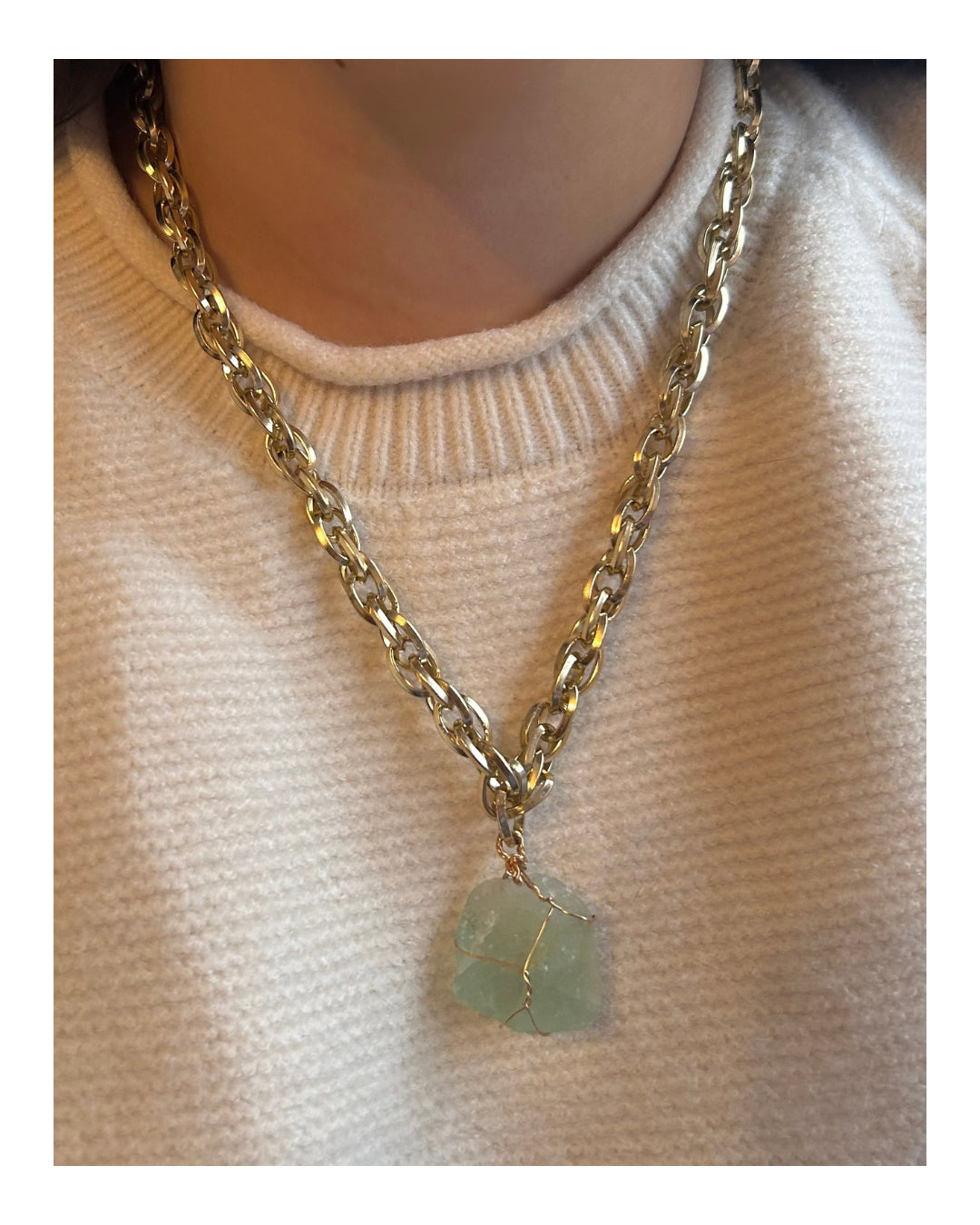 Cadena metálica - cuarzo verde