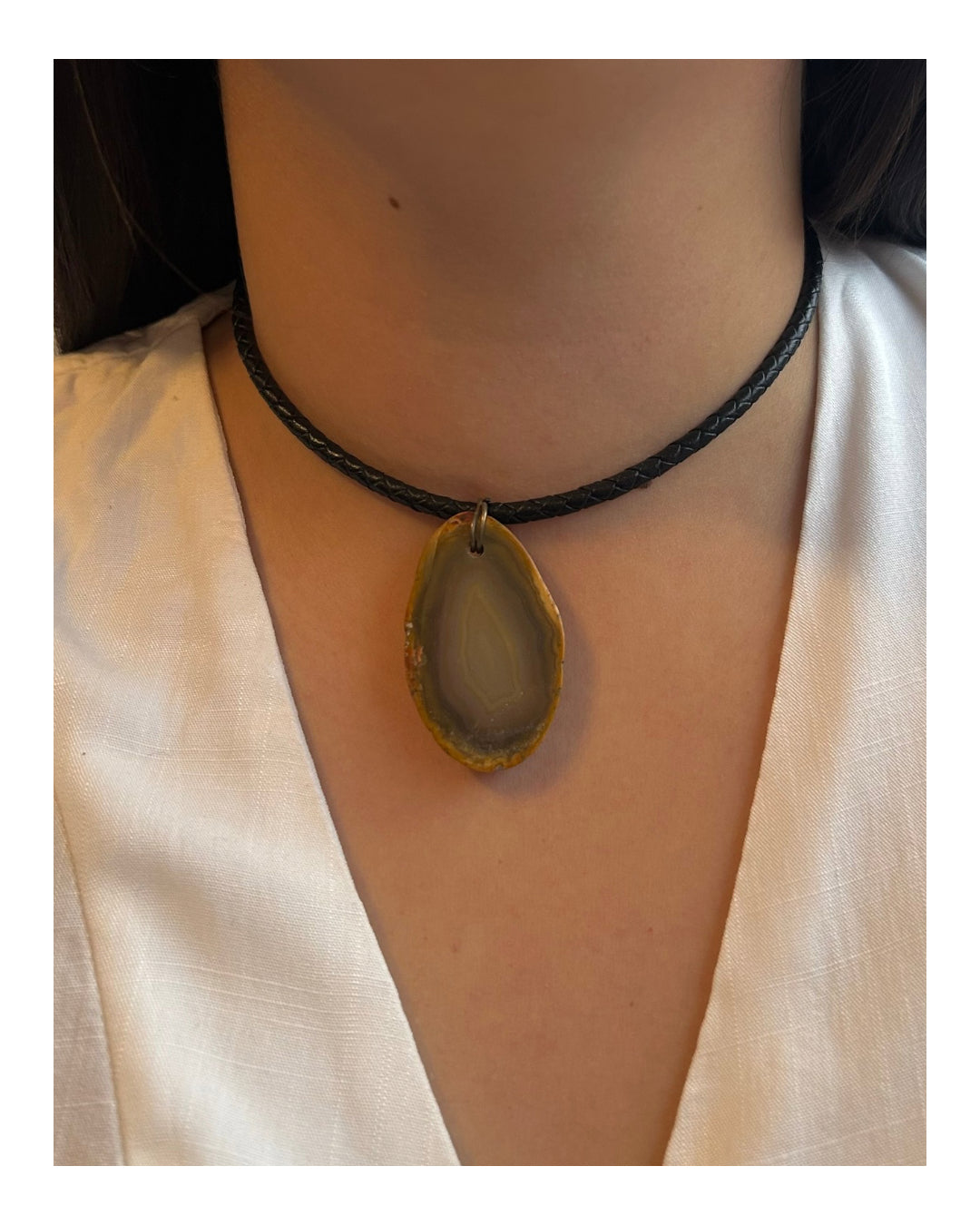 Gargantilla cuero trenzado - ágata