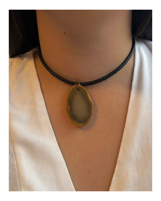 Gargantilla cuero trenzado - ágata