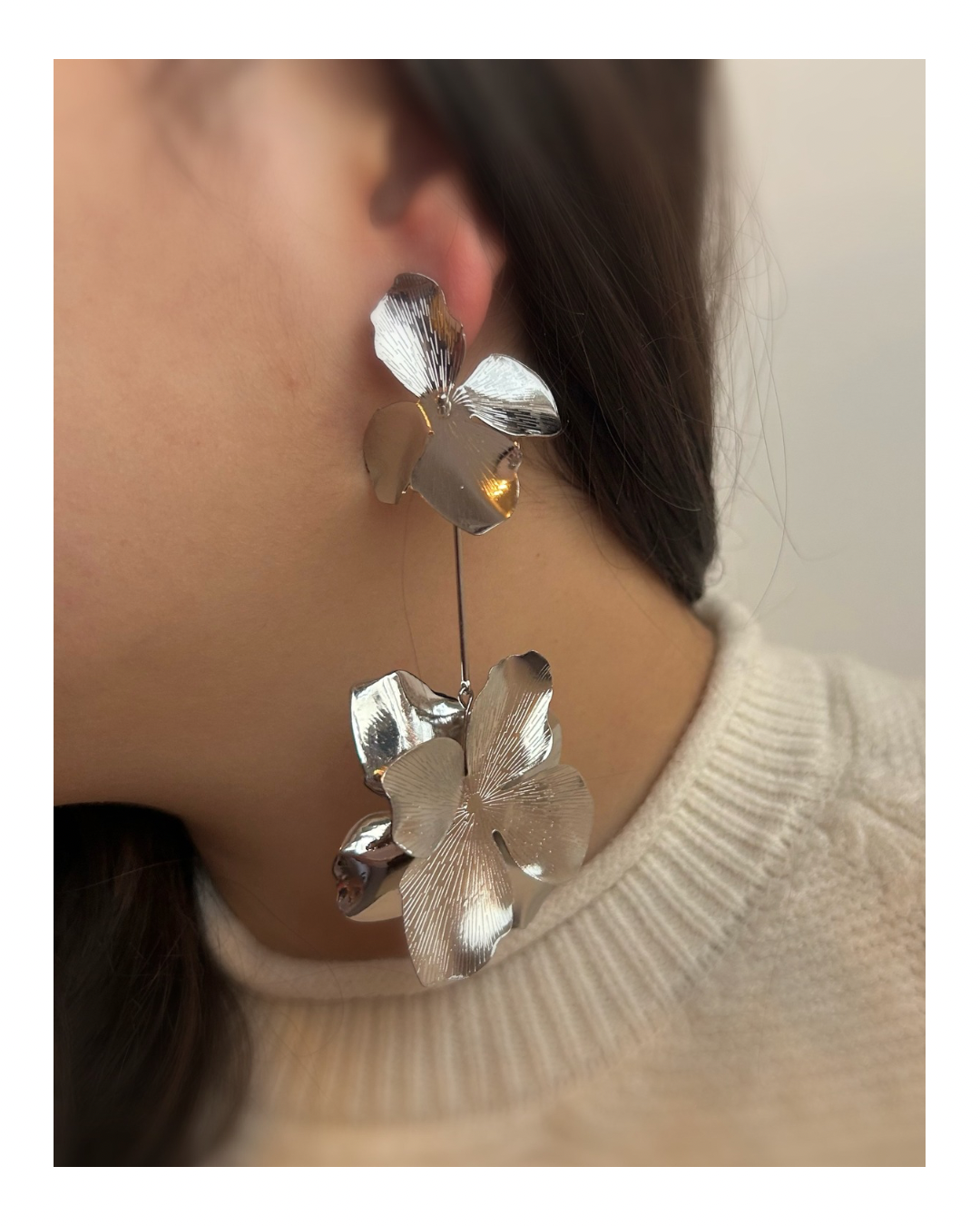 Caravanas largas plateadas