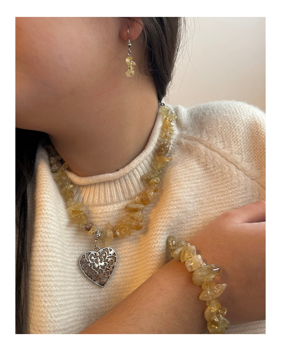 Conjunto Collar, Pulsera y Caravanas - citrino